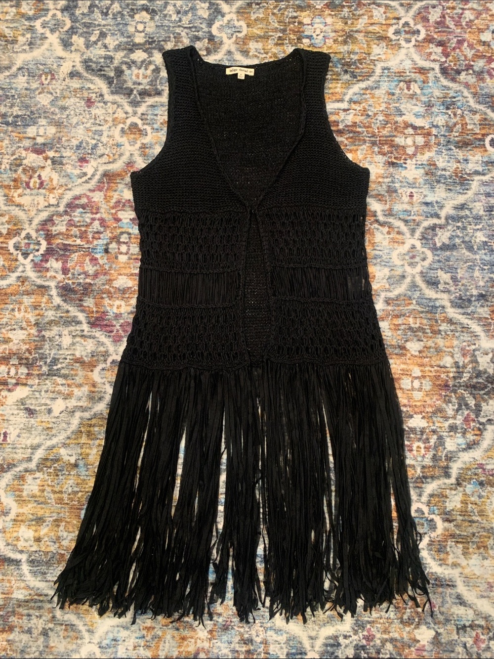 Black Crochet Fringe Vest by Indigo Thread Co.